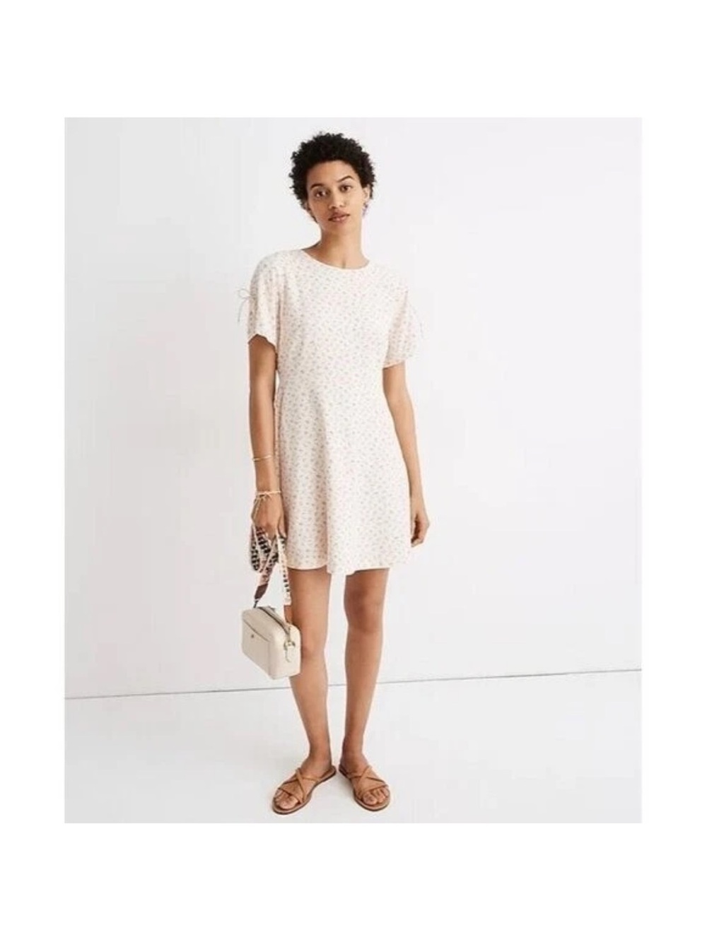 Madewell Women’s Cream Short Sleeve Mini Dress with Subtle Print